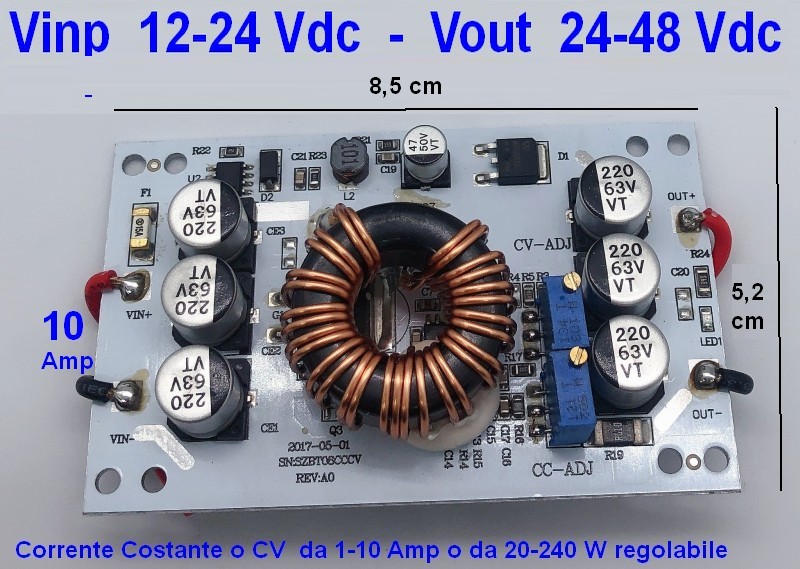 Led Driver convertitore step up regolabile da 12v a 50v 10 Amp